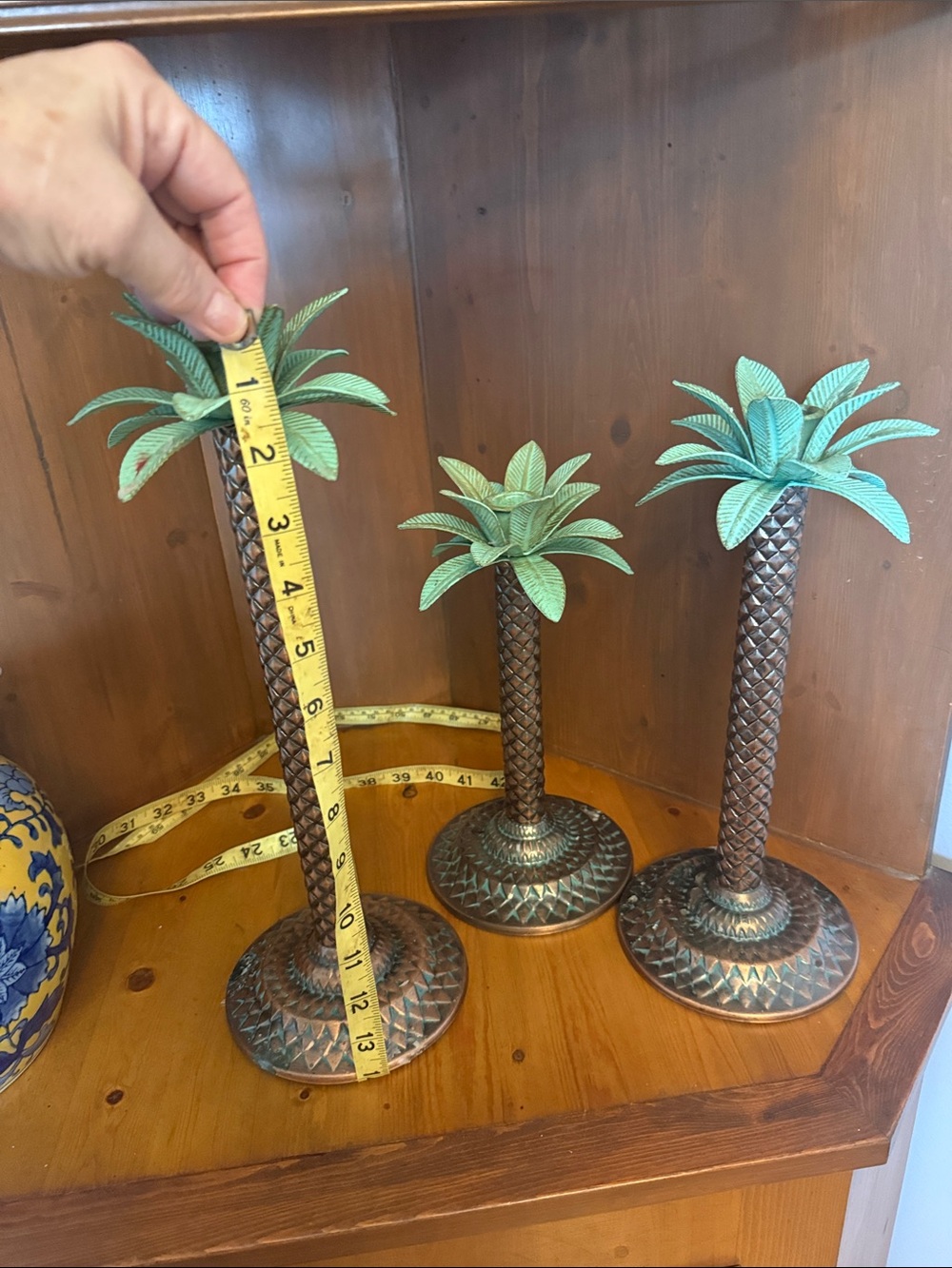 Vintage Metal Palm Tree Candlestick Taper Holders - Graduated Set of 3